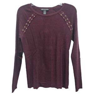 INC International Concepts Sweater Womens Large Burgundy Lace Up Detail Pullover